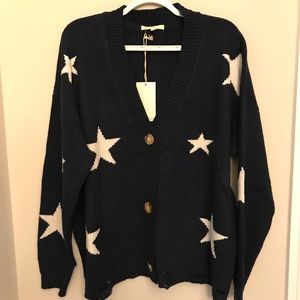 Oversized Navy Blue Cardigan with Stars